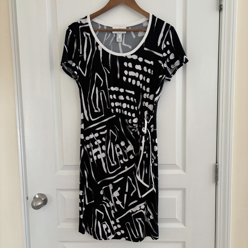 Joseph Ribkoff Black & White Side Tie Shift Dress Sz 10